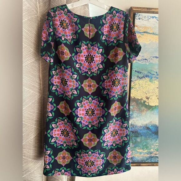 J Crew Mini Dress Multicolor Floral Shift Short Sleeve Size 6 Lined - Picture 2 of 8
